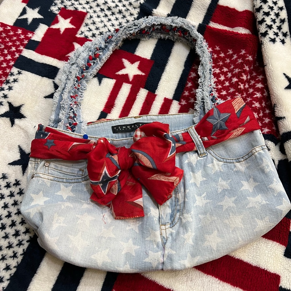 Artisan Jean/purse/bag  Handmade/hand sewn hippy boho chic repurposed  patriotic